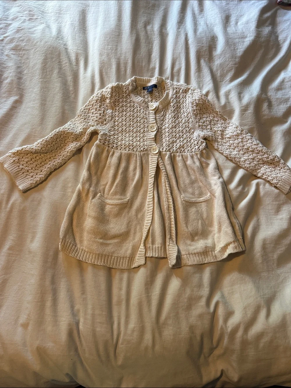 GAP Cream Open-Knit Button Cardigan